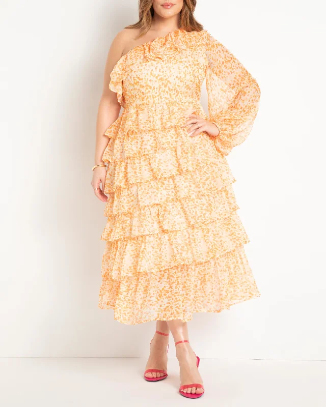 Chiffon Ruffled Dress | Coral