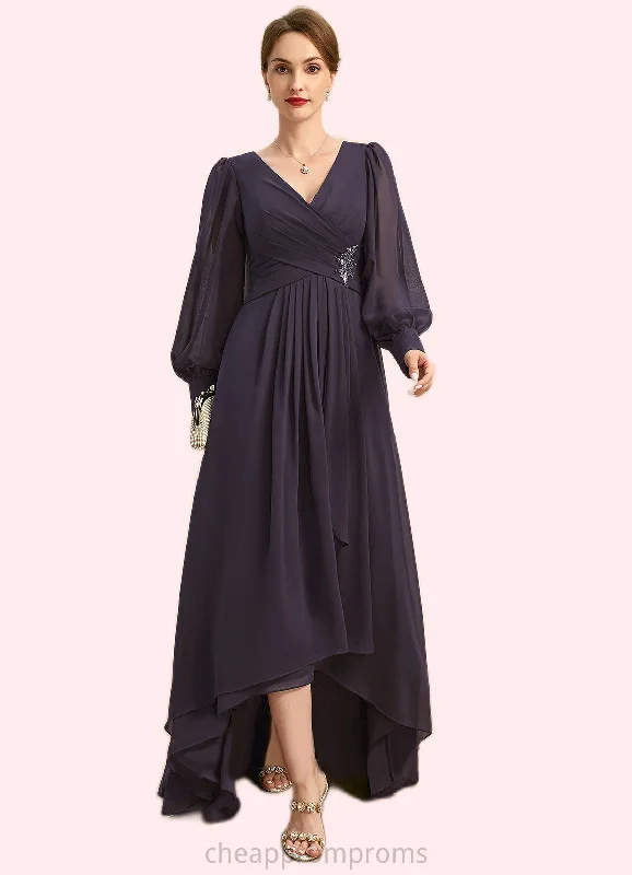 Anahi A-line V-Neck Asymmetrical Chiffon Mother of the Bride Dress With Beading Cascading Ruffles Sequins STIP0021893 Anahi A-line V-Neck Asymmetrical Chiffon Mother of the Bride Dress With Beading Cascading Ruffles Sequins STIP0021893