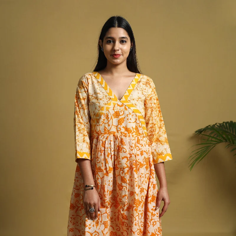 Orange - Flared Cotton Batik Print Dress 02