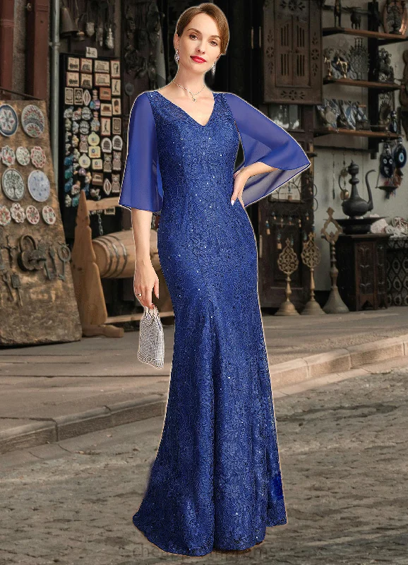 Skyler Trumpet/Mermaid V-Neck Floor-Length Chiffon Lace Mother of the Bride Dress With Sequins STIP0021795 Skyler Trumpet/Mermaid V-Neck Floor-Length Chiffon Lace Mother of the Bride Dress With Sequins STIP0021795