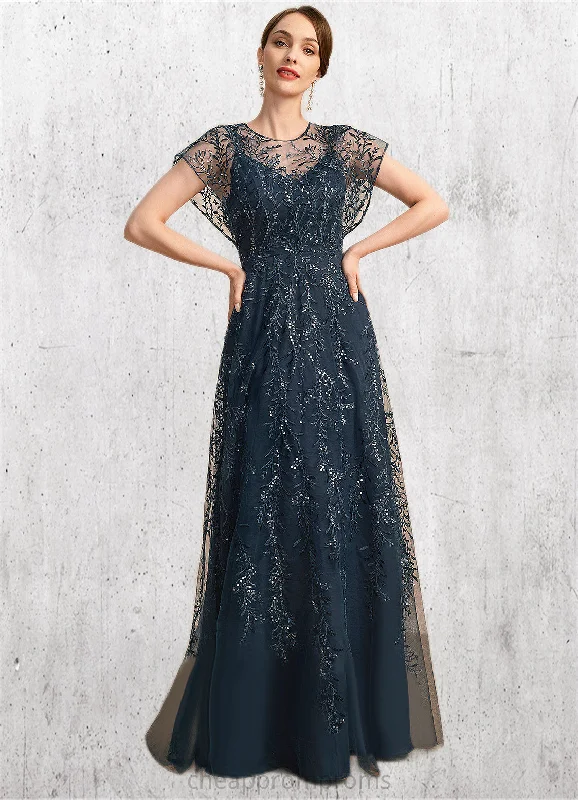 Kaiya A-line Scoop Illusion Floor-Length Lace Tulle Mother of the Bride Dress With Sequins STIP0021896 Kaiya A-line Scoop Illusion Floor-Length Lace Tulle Mother of the Bride Dress With Sequins STIP0021896