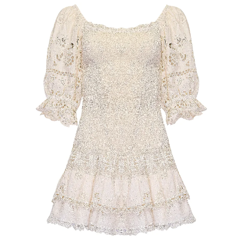 Cream Ruffle Dress with Lace