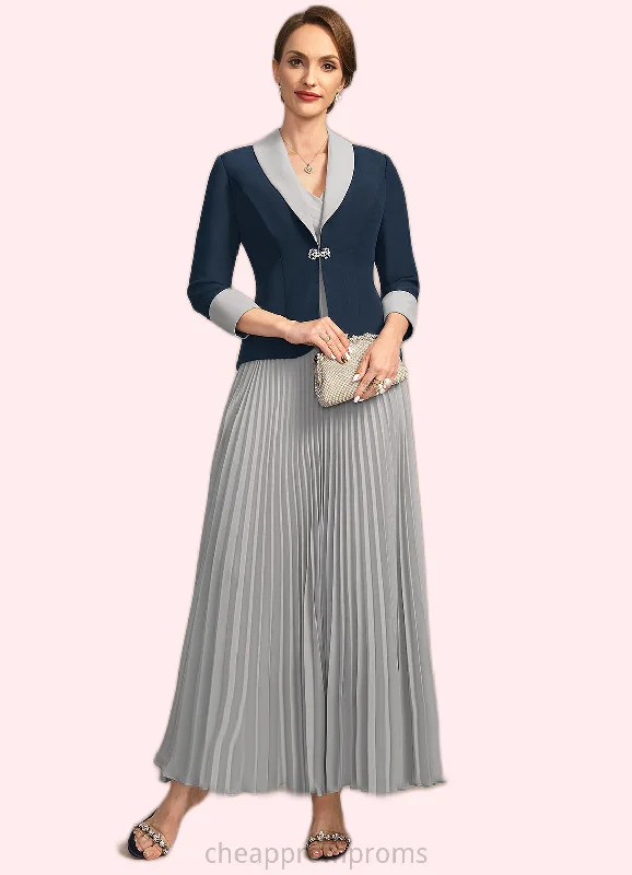 Luna A-line V-Neck Ankle-Length Chiffon Mother of the Bride Dress With Pleated STIP0021777 Luna A-line V-Neck Ankle-Length Chiffon Mother of the Bride Dress With Pleated STIP0021777