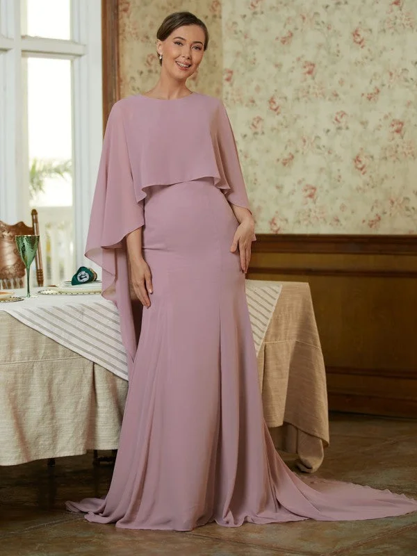 Kayden Sheath/Column Chiffon Ruffles Scoop Long Sleeves Sweep/Brush Train Mother of the Bride Dresses STIP0020360 Kayden Sheath/Column Chiffon Ruffles Scoop Long Sleeves Sweep/Brush Train Mother of the Bride Dresses STIP0020360
