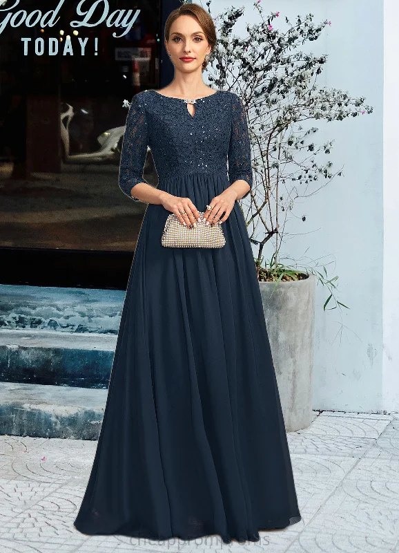 Kierra A-line Scoop Floor-Length Chiffon Lace Mother of the Bride Dress With Crystal Brooch Sequins STIP0021961 Kierra A-line Scoop Floor-Length Chiffon Lace Mother of the Bride Dress With Crystal Brooch Sequins STIP0021961