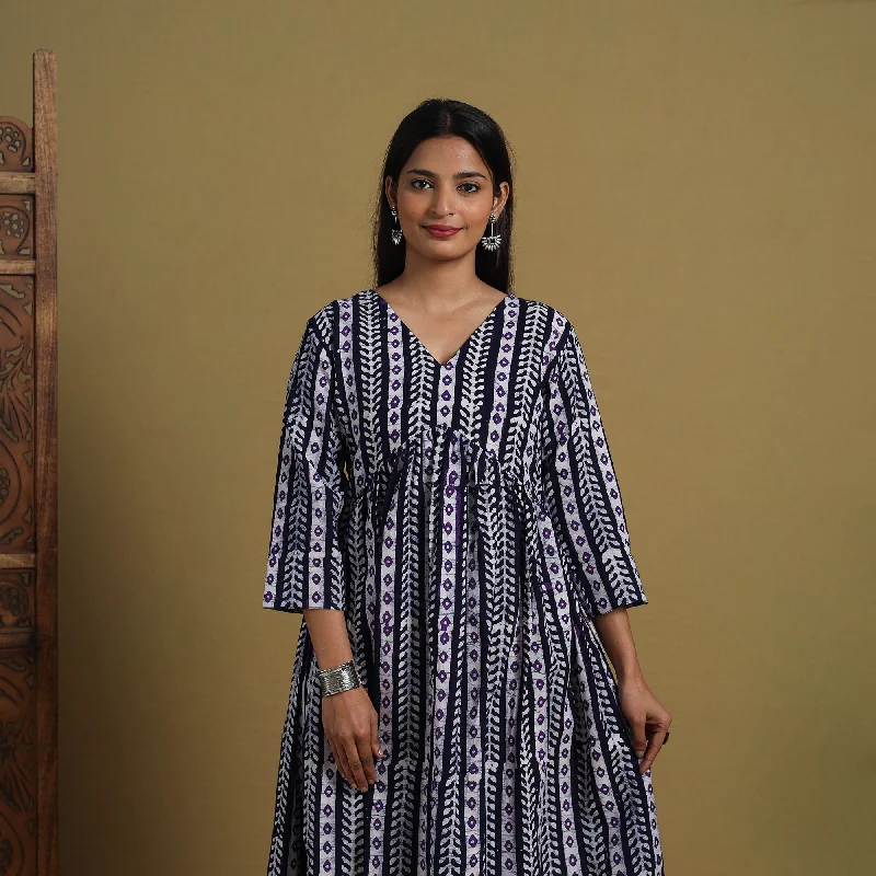 Purple - Flared Cotton Batik Print Dress 10