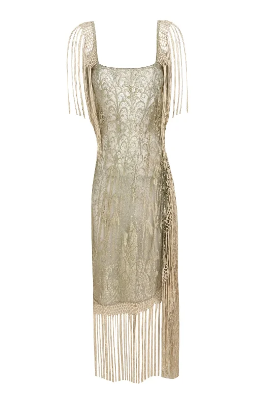 1920s Metalwork Lace Dress with Fringing