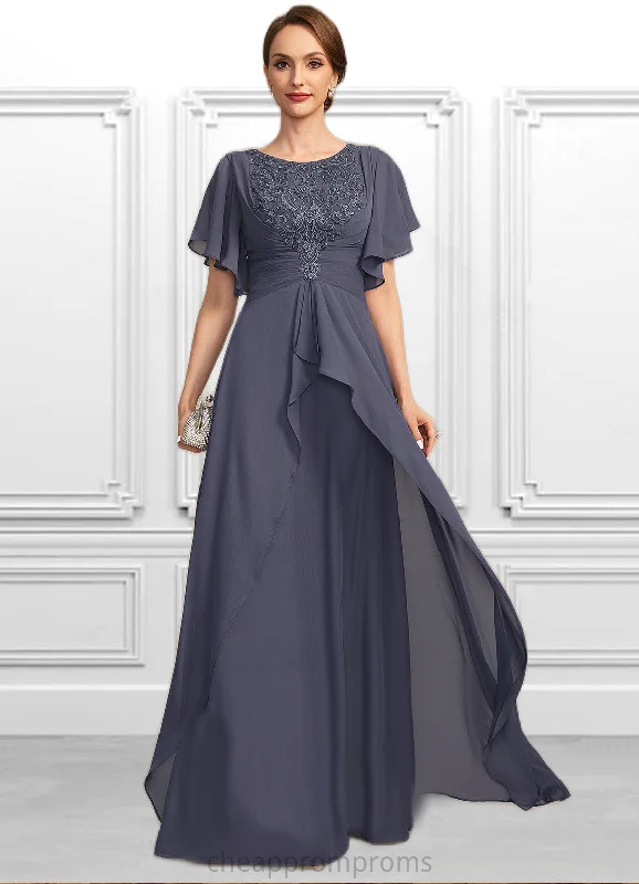 Aracely A-line Scoop Floor-Length Chiffon Lace Mother of the Bride Dress With Pleated STIP0021780 Aracely A-line Scoop Floor-Length Chiffon Lace Mother of the Bride Dress With Pleated STIP0021780