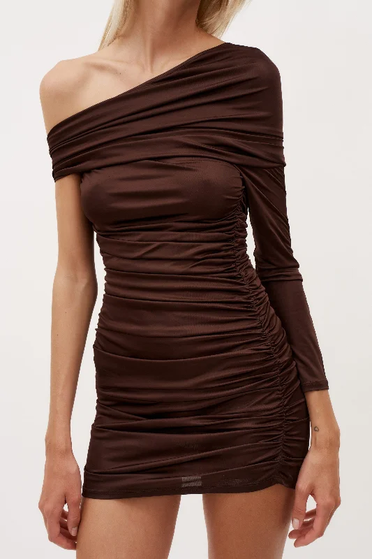 One Shoulder Draped Mini Terre Dress