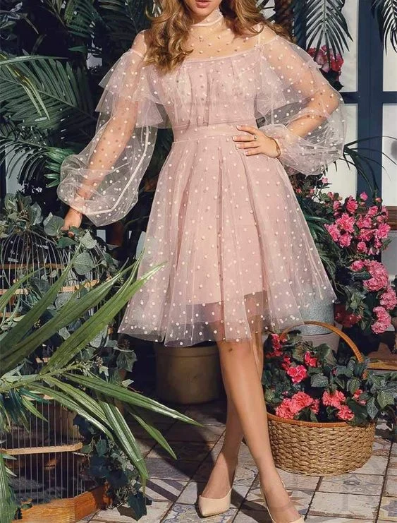 Cute Pink Short Homecoming Dresses,Princess Lace Long Sleeves homecoming Dresses cg2060 Cute Pink Short Homecoming Dresses,Princess Lace Long Sleeves homecoming Dresses cg2060