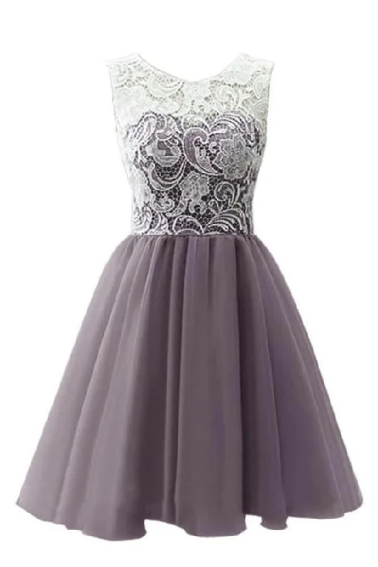 Elegant A-Line Round Neck Sleeveless Lace Homecoming Dress  cg2075