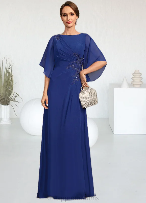 Heather A-line Scoop Floor-Length Chiffon Mother of the Bride Dress With Pleated Appliques Lace Sequins STIP0021831 Heather A-line Scoop Floor-Length Chiffon Mother of the Bride Dress With Pleated Appliques Lace Sequins STIP0021831
