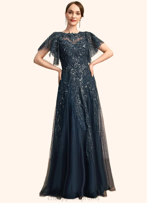 Baylee A-line Scoop Illusion Floor-Length Lace Tulle Mother of the Bride Dress With Sequins STIP0021860 Baylee A-line Scoop Illusion Floor-Length Lace Tulle Mother of the Bride Dress With Sequins STIP0021860