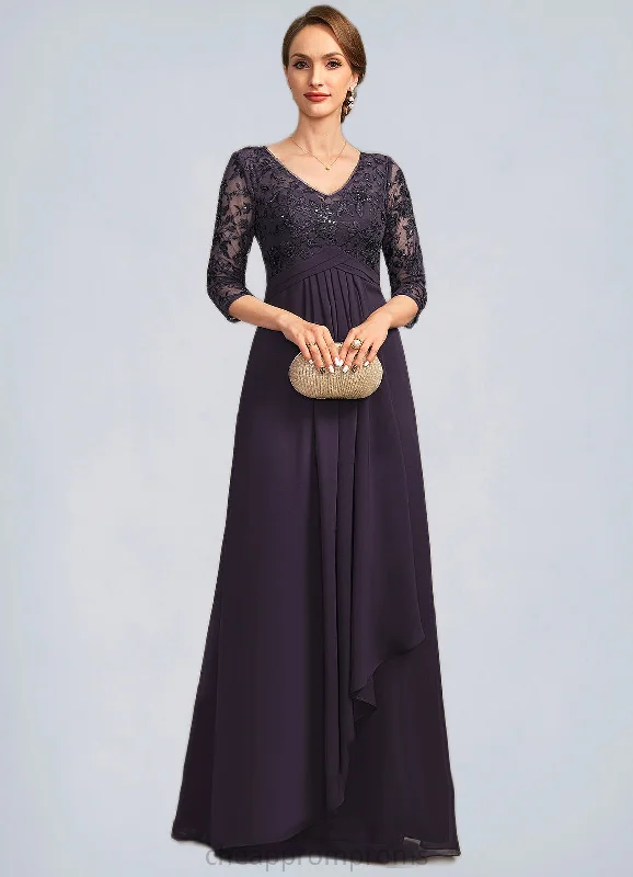 Kirsten A-line V-Neck Floor-Length Chiffon Lace Mother of the Bride Dress With Cascading Ruffles Sequins STIP0021796 Kirsten A-line V-Neck Floor-Length Chiffon Lace Mother of the Bride Dress With Cascading Ruffles Sequins STIP0021796