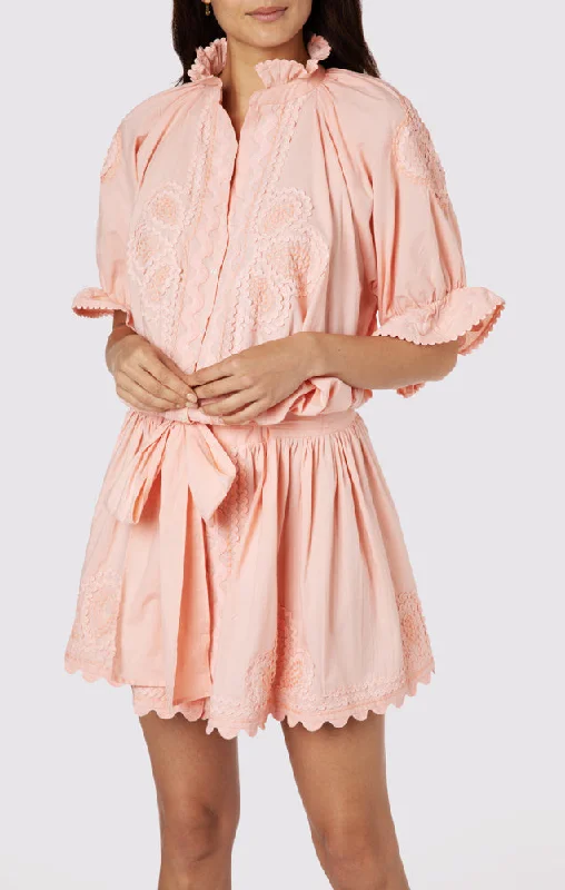 Poplin Blouson Dress With Ric Rac Embroidery Jaipur Pink