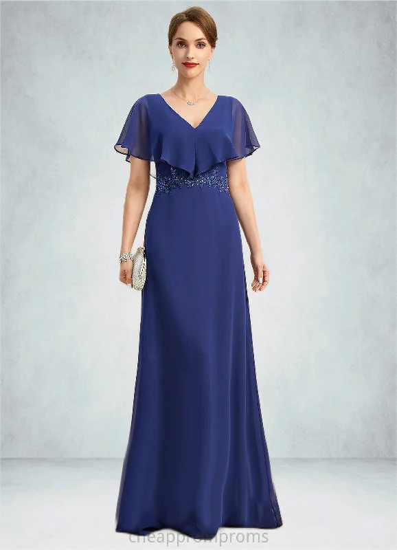 Evie A-line V-Neck Floor-Length Chiffon Mother of the Bride Dress With Beading Appliques Lace Sequins STIP0021829 Evie A-line V-Neck Floor-Length Chiffon Mother of the Bride Dress With Beading Appliques Lace Sequins STIP0021829