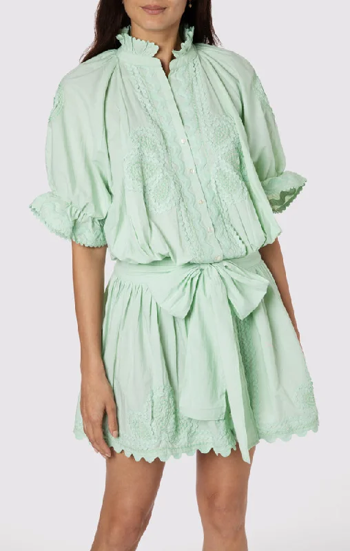 Poplin Blouson Dress With Ric Rac Embroidery Black