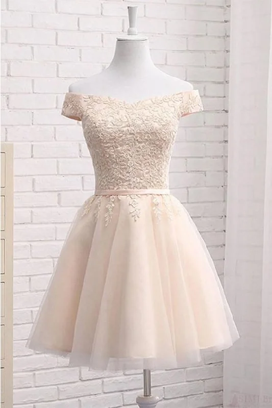 A Line Off Shoulder Tulle Short Homecoming Dress with Appliques, Mini Sweet 16 Dress cg2382 A Line Off Shoulder Tulle Short Homecoming Dress with Appliques, Mini Sweet 16 Dress cg2382