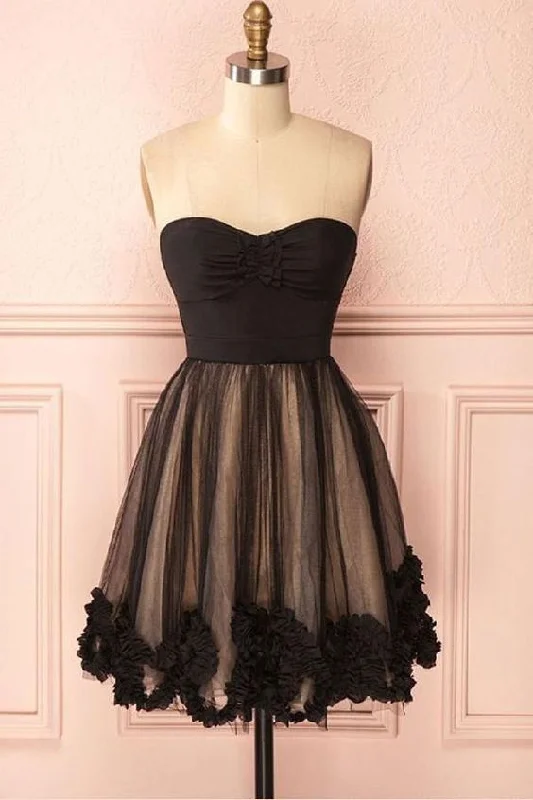Comely Black Dresses Sweetheart Knee-Length Black Tulle Homecoming Dress With Appliques cg1977 Comely Black Dresses Sweetheart Knee-Length Black Tulle Homecoming Dress With Appliques cg1977
