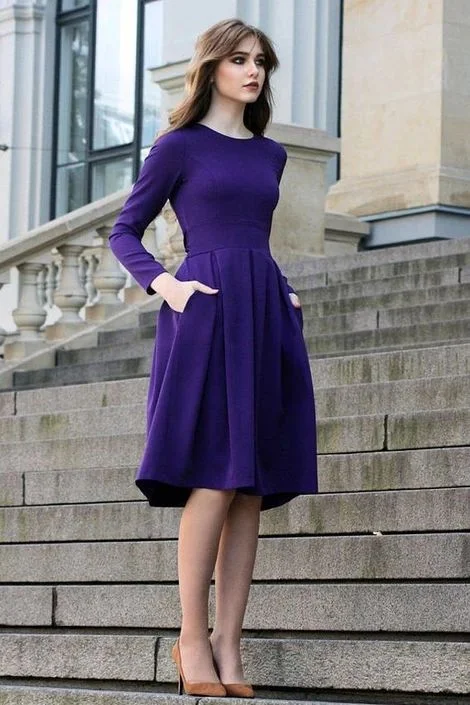 Purple Long Sleeves Homecoming Dress ,Boho Dress , Cocktail Dress cg4589