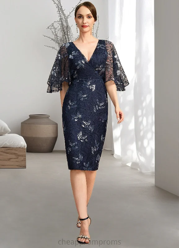 Cassandra Sheath/Column V-Neck Knee-Length Lace Mother of the Bride Dress With Sequins STIP0021957 Cassandra Sheath/Column V-Neck Knee-Length Lace Mother of the Bride Dress With Sequins STIP0021957