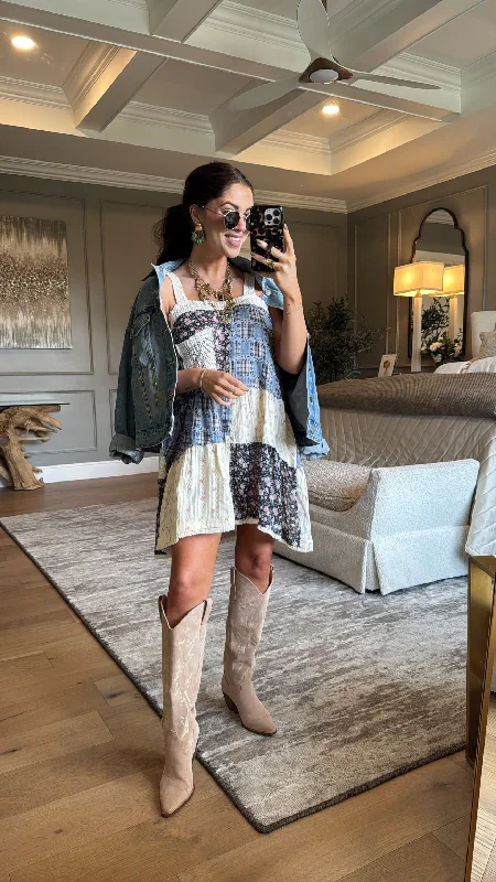 Mindy: Blue Multi-patch Dress