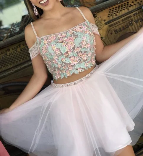 two piece pink short homecoming dress, cute homecoming dress  cg3906