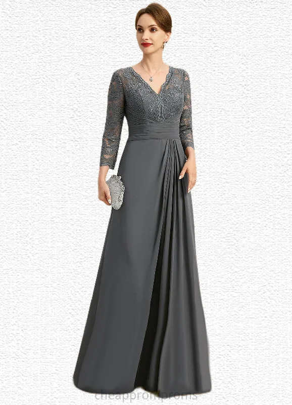 Victoria A-line V-Neck Floor-Length Chiffon Lace Mother of the Bride Dress With Pleated STIP0021850 Victoria A-line V-Neck Floor-Length Chiffon Lace Mother of the Bride Dress With Pleated STIP0021850