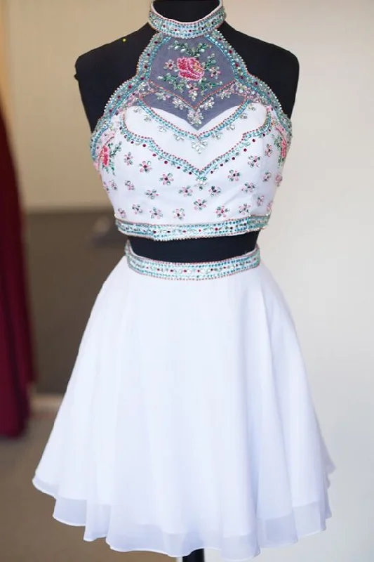 High Neck Two Piece Homecoming Dress, Short White Floal Homecoming Dresses, 2019 Homecoming Dresses cg2121 High Neck Two Piece Homecoming Dress, Short White Floal Homecoming Dresses, 2019 Homecoming Dresses cg2121
