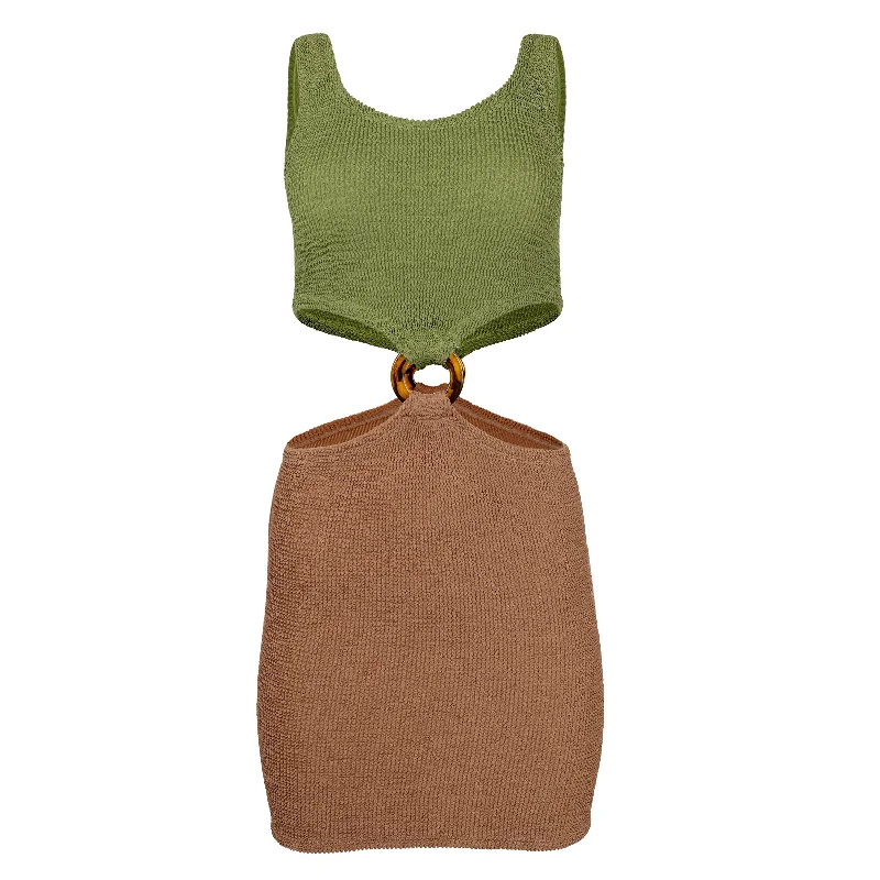 Pretty Women Cut Out Dress With Tortoiseshell Hoop Metallic Moss