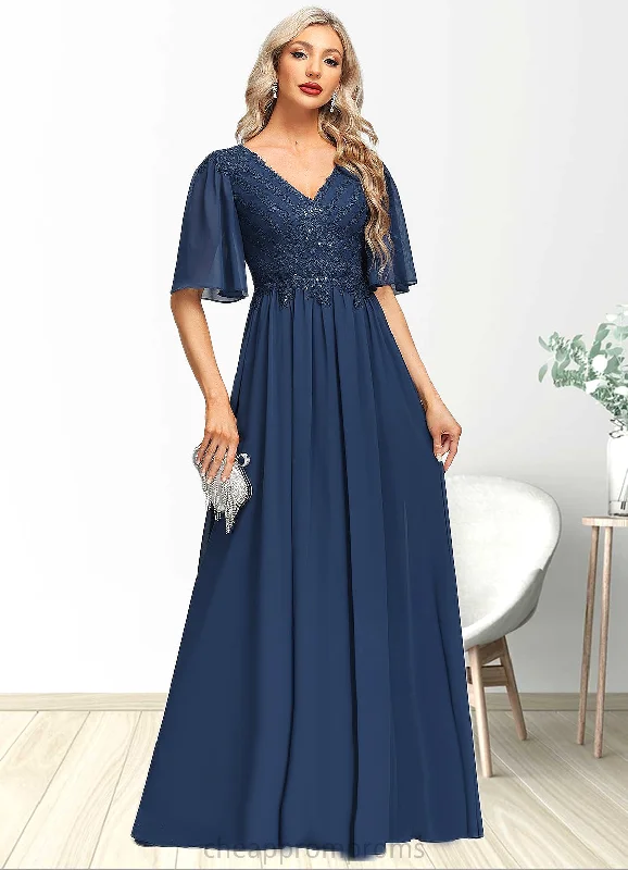 Madge A-line V-Neck Floor-Length Chiffon Lace Mother of the Bride Dress With Sequins STIP0021888 Madge A-line V-Neck Floor-Length Chiffon Lace Mother of the Bride Dress With Sequins STIP0021888