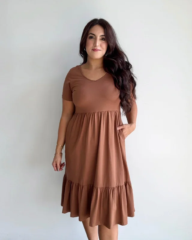 JAYDE tiered dress in Cacao Brown