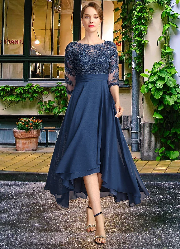 Jazmin A-line Scoop Illusion Asymmetrical Chiffon Lace Mother of the Bride Dress With Sequins STIP0021887 Jazmin A-line Scoop Illusion Asymmetrical Chiffon Lace Mother of the Bride Dress With Sequins STIP0021887