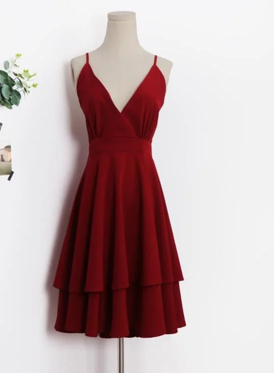 Beautiful Dark Red V-Neckline Chiffon Layers Women Dresses, Fashion Women homecoming Dresses cg2088 Beautiful Dark Red V-Neckline Chiffon Layers Women Dresses, Fashion Women homecoming Dresses cg2088