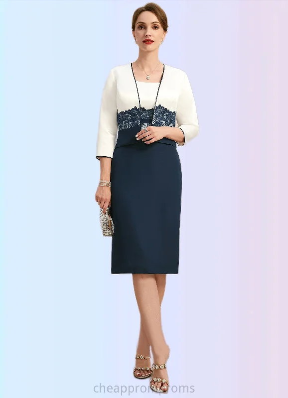 Jan Sheath/Column Square Knee-Length Chiffon Satin Mother of the Bride Dress With Appliques Lace Sequins STIP0021911 Jan Sheath/Column Square Knee-Length Chiffon Satin Mother of the Bride Dress With Appliques Lace Sequins STIP0021911