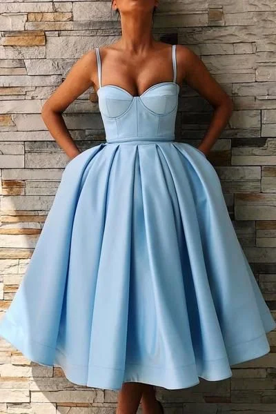 Spaghetti Straps Sweetheart Satin Tea Length Ball Gown Party homecoming Dresses cg1919 Spaghetti Straps Sweetheart Satin Tea Length Ball Gown Party homecoming Dresses cg1919