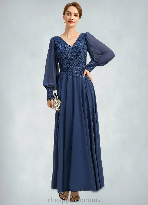 Lia A-line V-Neck Ankle-Length Chiffon Lace Mother of the Bride Dress With Pleated STIP0021908 Lia A-line V-Neck Ankle-Length Chiffon Lace Mother of the Bride Dress With Pleated STIP0021908