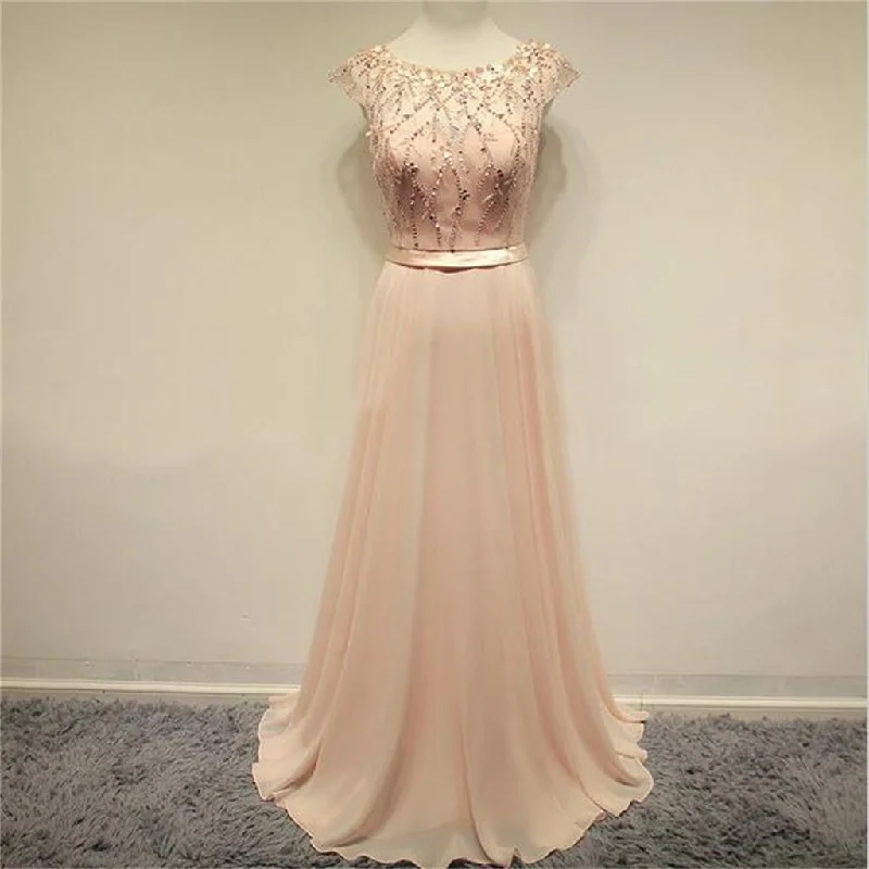 Charming Blush Pink Cap Sleeves Cheap Evening Long Prom Dress, BG51014