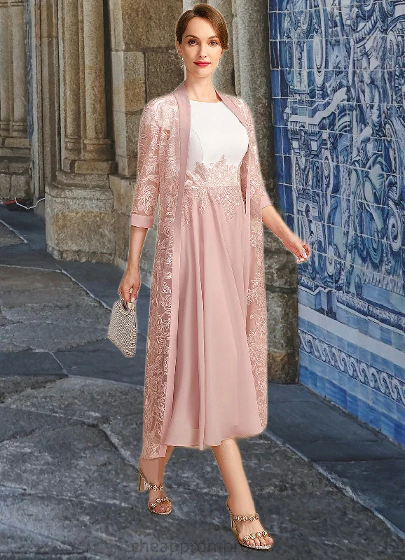 Paola A-line Scoop Tea-Length Chiffon Mother of the Bride Dress With Appliques Lace Sequins STIP0021785 Paola A-line Scoop Tea-Length Chiffon Mother of the Bride Dress With Appliques Lace Sequins STIP0021785