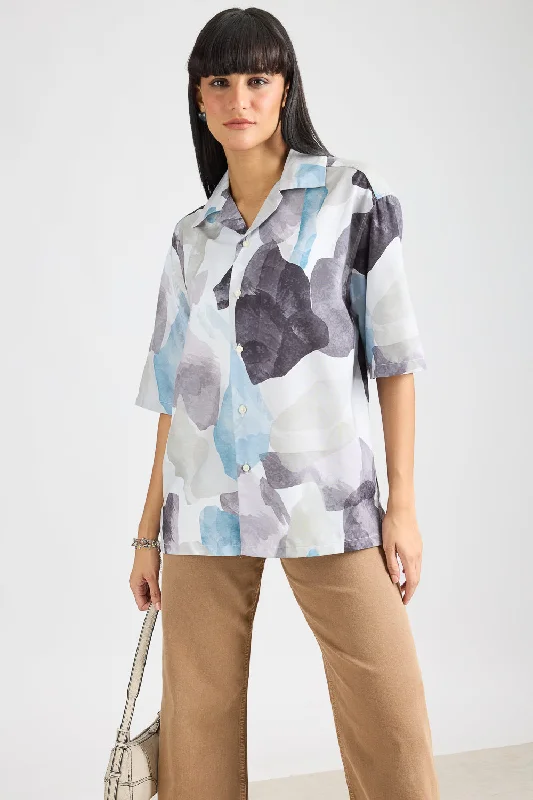 Abstract Printed Women's Shirt Classic Casual Short Sleeve