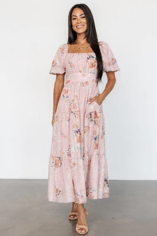 Annabeth Midi Dress | Blush Floral Stylish Tiered Midi Dress