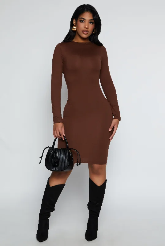 High Neck Long Sleeve Midi Dress Elegant Sleeveless Midi Dress