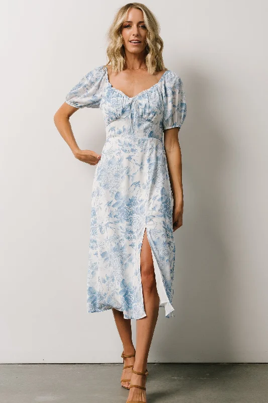 Cadence Midi Dress | Blue Floral Chic Lace Detail Midi Dress