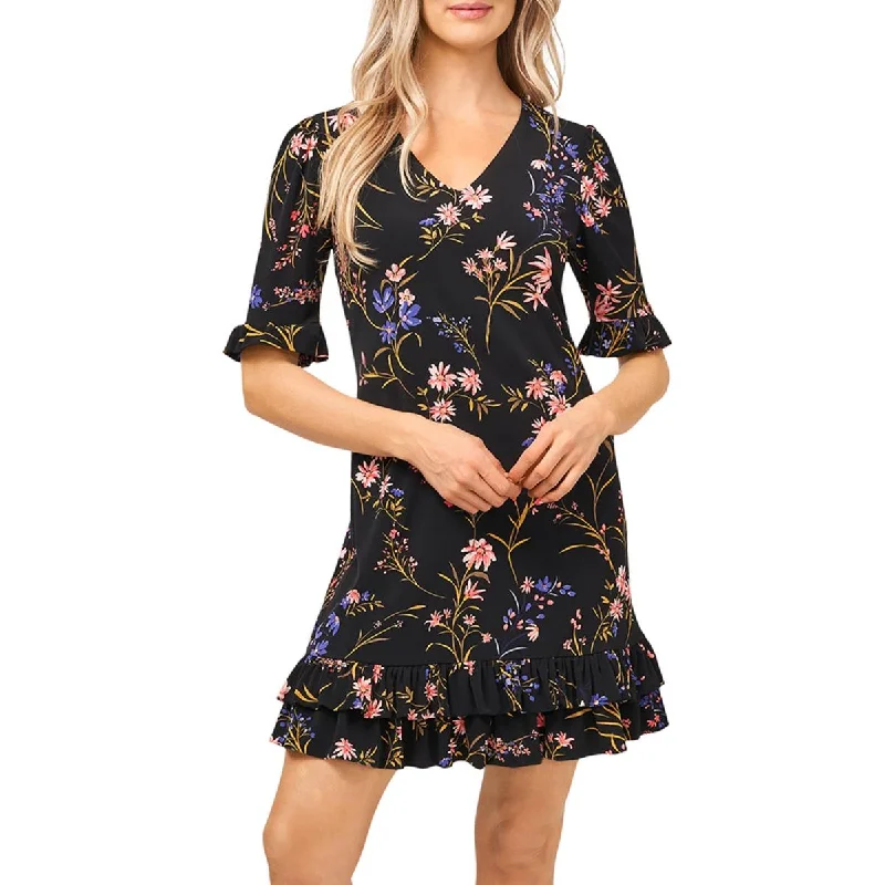 CeCe Womens Floral Ruffled Mini Dress Cozy Wraparound Mini Dress