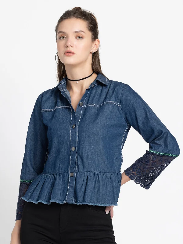 Chesapake Denim shirt Cozy Loose Fit Short Sleeve