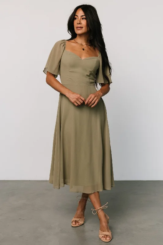 Colette Sweetheart Midi Dress | Dusty Olive Cozy Wide Strap Midi Dress