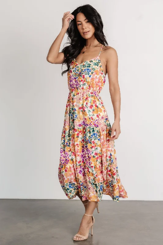 Coronado Midi Dress | Multi Floral Elegant Velvet Midi Dress