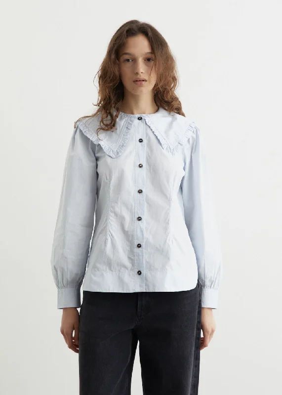 Cotton Poplin Frill Collar Shirt Stylish Crew Neck Shirt