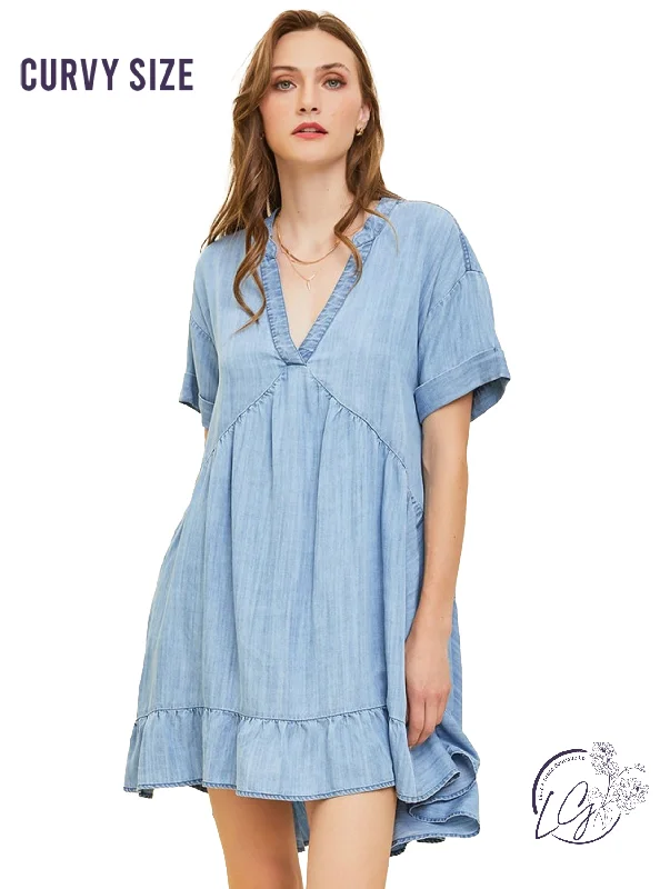 Curvy Denim Impressions Mini Dress Fashionable Off-Shoulder Mini Dress