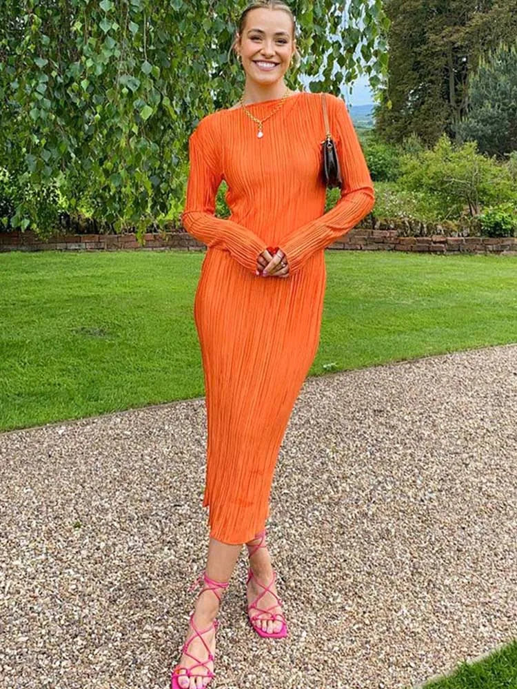 Elegant Bodycon Solid Flare Sleeves Holiday Black Red Orange Midi Dresses Stylish Button-Down Midi Dress